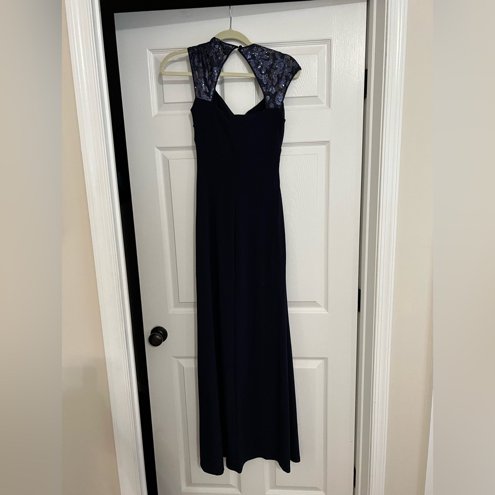 Long deep blue Ralph lauren stretch gown